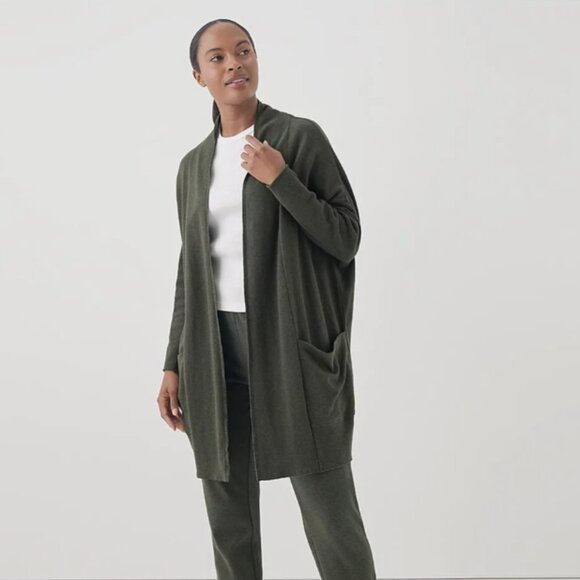 New Pact sz M/L Forest Green Open Front Organic Cotton Airplane Cardigan Comfy